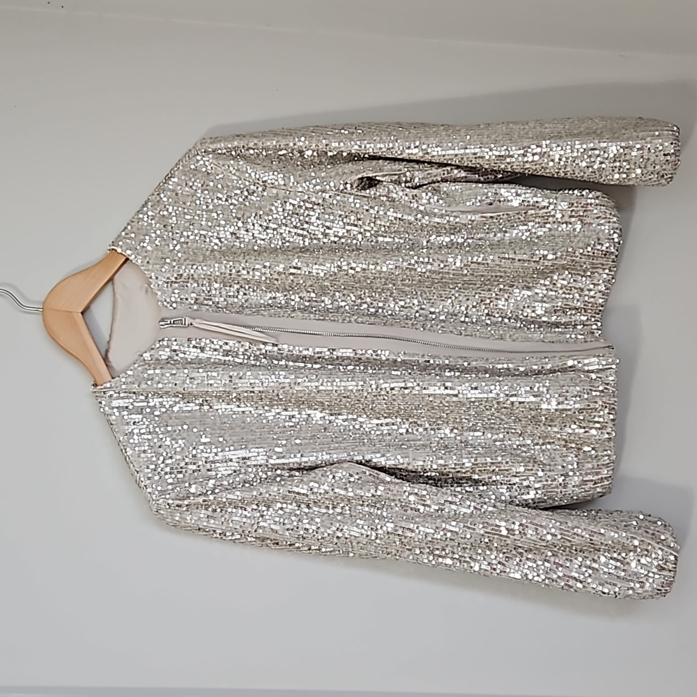 Womens zip up lined sequin jacket